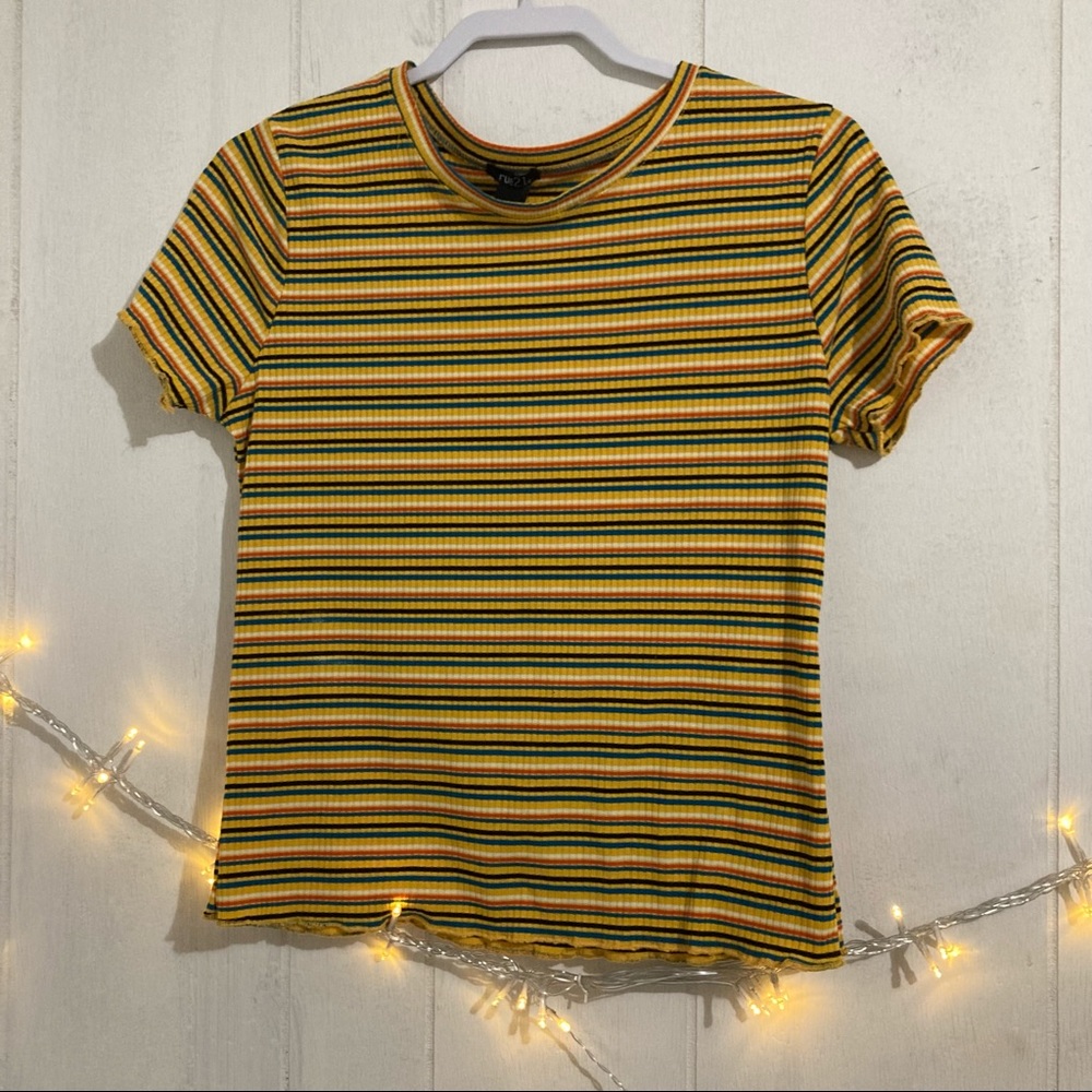 Yellow Striped Stretchy Mid Cropped Top
